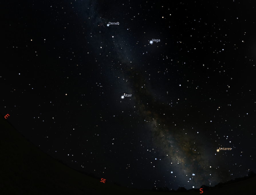 An image created by Stellarium showing the summer constellations in the Northern Hemisphere.
